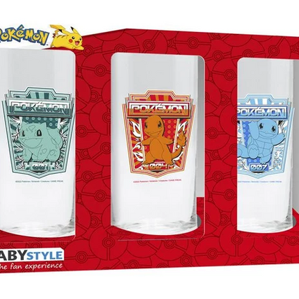 Pokémon Glassæt – Bulbasaur, Charmander og Squirtle – 3 stk.