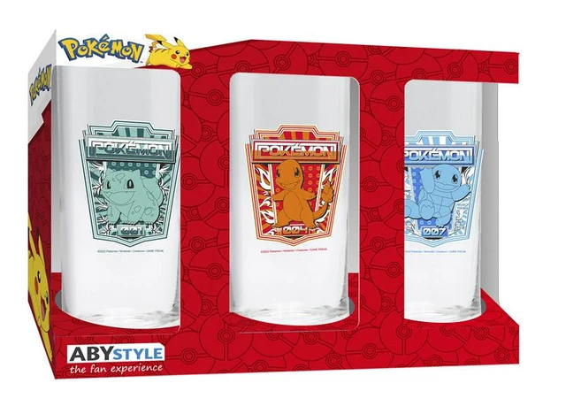 Pokémon Glassæt – Bulbasaur, Charmander og Squirtle – 3 stk.