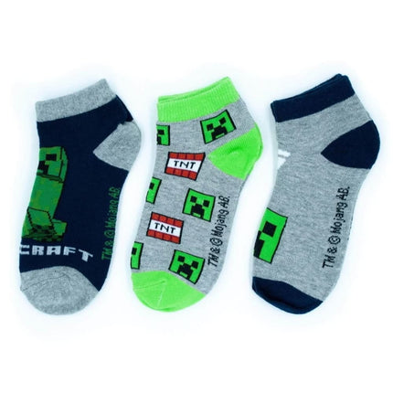 Minecraft Kids' Socks - 3 Pairs, Size 23/26 - Creeper & TNT Designs