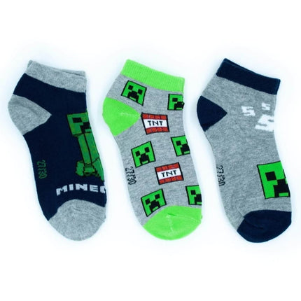 Minecraft Kids' Socks - 3 Pairs, Size 23/26 - Creeper & TNT Designs