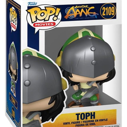 Funko POP! Toph #2109 fra Avatar Aang: The Last Airbender med metalhjelm og grønt tøj i original vinduesæske.