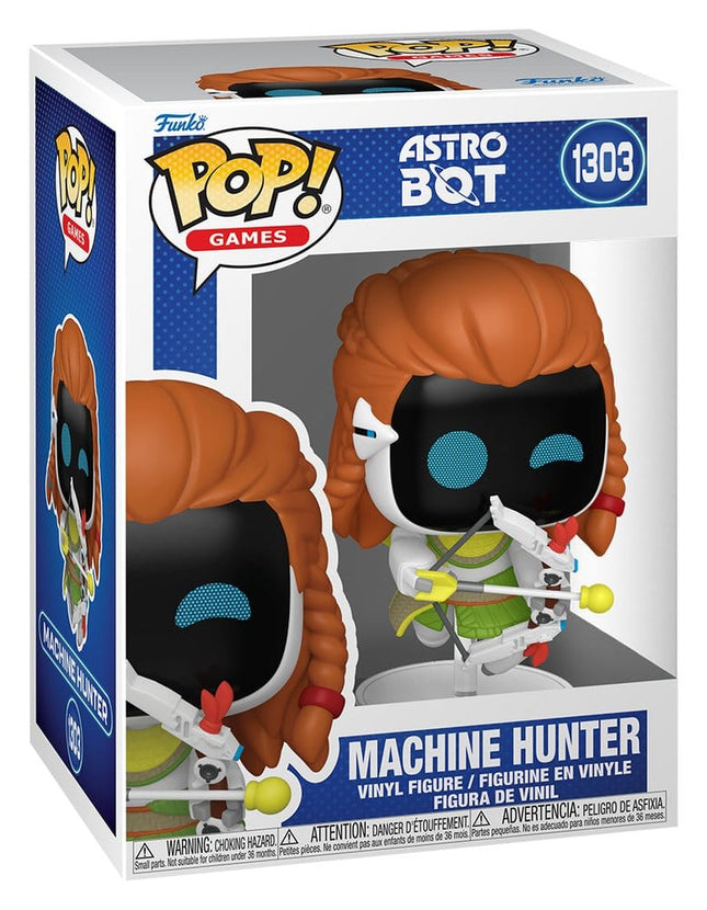 Funko POP! Astro Bot Machine Hunter #1303 med rød fletning, grønt jagtudstyr og bue.