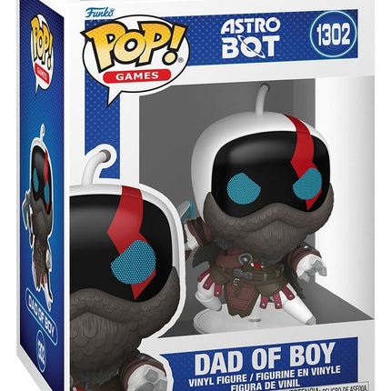 Funko POP! Dad of Boy #1302 fra Astro Bot med stort skæg, rød ansigtsmarkering og krigerdragt inspireret af Kratos.
