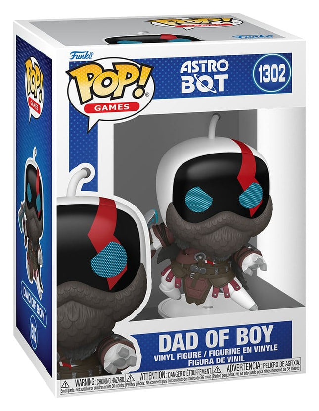 Funko POP! Dad of Boy #1302 fra Astro Bot med stort skæg, rød ansigtsmarkering og krigerdragt inspireret af Kratos.