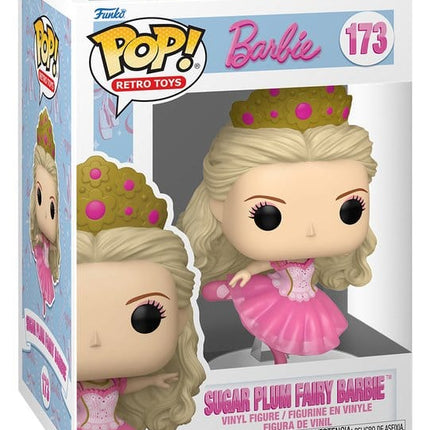Funko POP! Sugar Plum Fairy Barbie #173 i lyserød balletkjole, gylden krone og arabesque-positur.