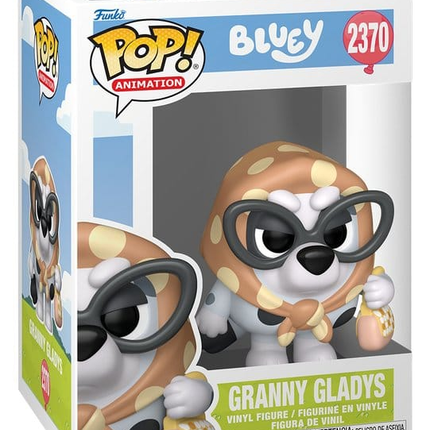Funko POP! Bluey Granny Gladys #2370 med store briller, tørklæde og håndtaske i original vinduesæske.