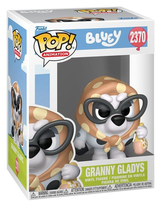 Funko POP! Bluey Granny Gladys #2370 med store briller, tørklæde og håndtaske i original vinduesæske.