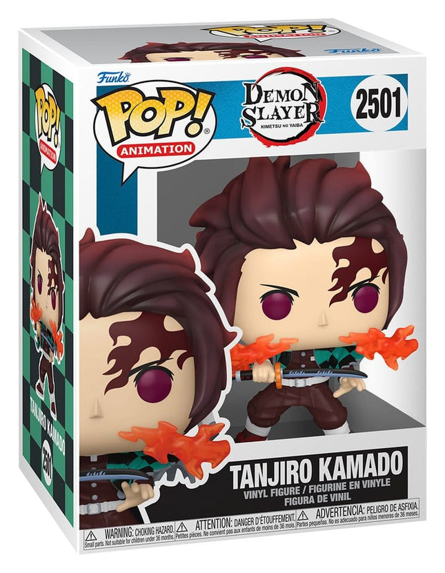 Funko POP! Tanjiro Kamado (Fire Breathing) #2501 fra Demon Slayer med Nichirin-sværd og orange ildeffekter.