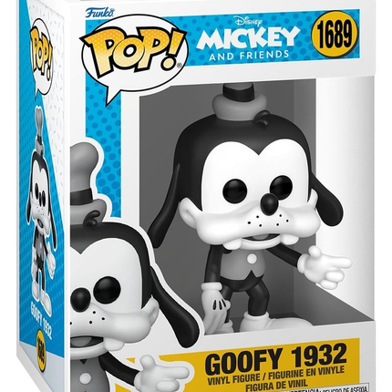 Funko POP! Disney Mickey and Friends Goofy 1932 #1689 som sort-hvid Dippy Dawg med høj hat i original æske.