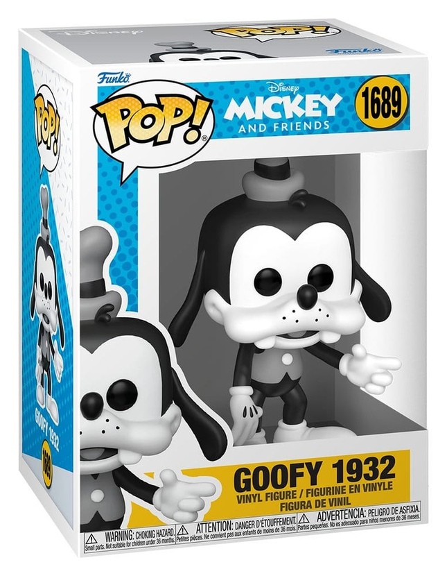 Funko POP! Disney Mickey and Friends Goofy 1932 #1689 som sort-hvid Dippy Dawg med høj hat i original æske.