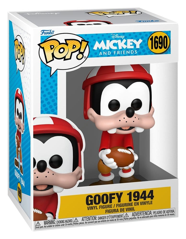 Funko POP! Disney Mickey and Friends Goofy 1944 #1690 som footballspiller med rød hjelm og bold i original æske.