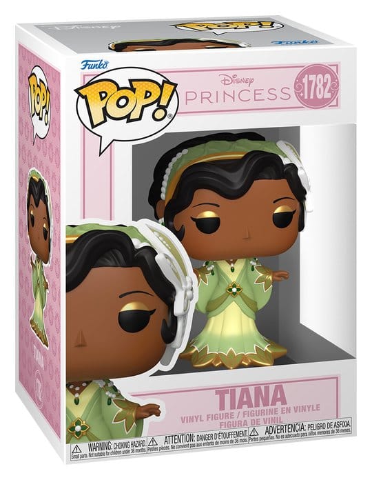 Funko POP! Tiana (Grand Entrance) #1782 fra Disney Princess i lysegrøn festkjole med gyldne detaljer og slør.