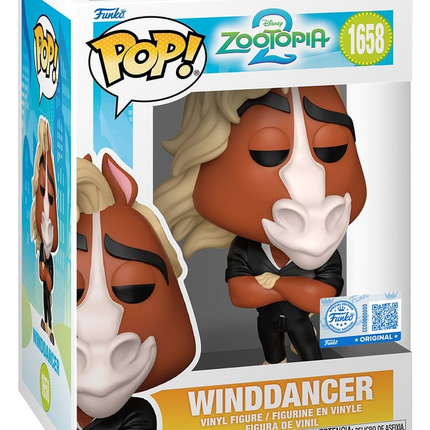 Funko POP! Disney Zootopia 2 Winddancer #1658 som hest i sort jakkesæt i original æske.
