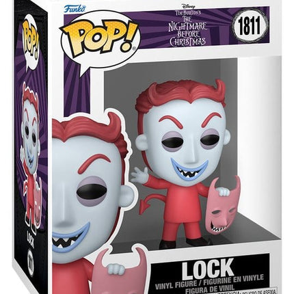 Funko POP! Lock #1811 fra The Nightmare Before Christmas i rødt djævlekostume med lyserød maske.