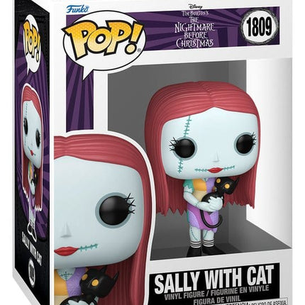 Funko POP! Sally with Cat #1809 fra The Nightmare Before Christmas med Sally i patchworkkjole og en sort kat i armene.