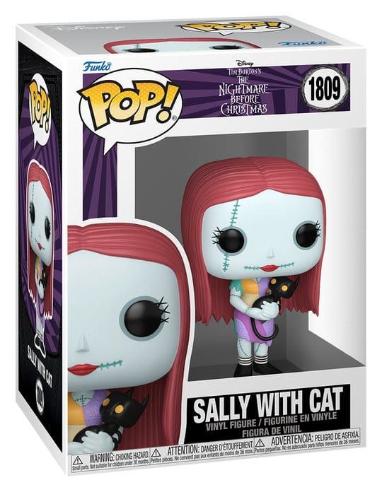Funko POP! Sally with Cat #1809 fra The Nightmare Before Christmas med Sally i patchworkkjole og en sort kat i armene.