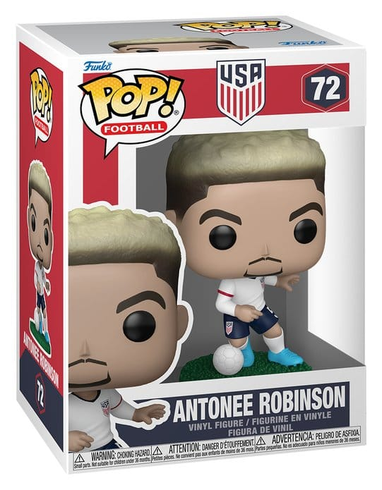 Funko POP! Football USA Antonee Robinson #72 i hvid landsholdstrøje med fodbold i original æske.