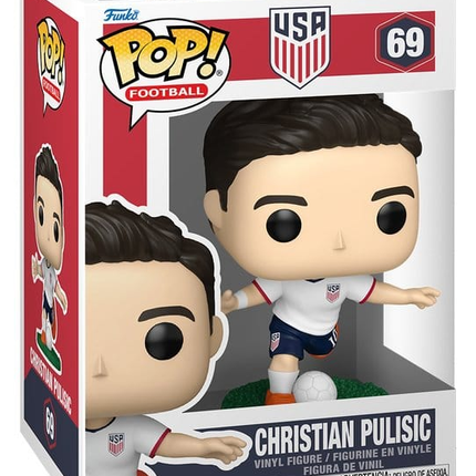 Funko POP! Football USA Christian Pulisic #69 i hvid landsholdstrøje med fodbold i original æske.