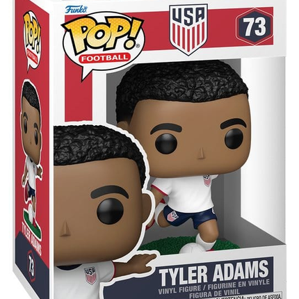 Funko POP! Football USA Tyler Adams #73 i hvid landsholdstrøje med fodbold i original æske.