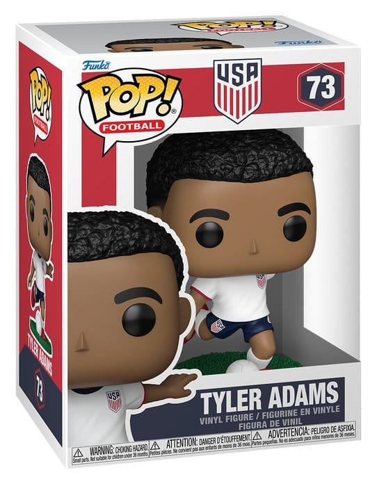 Funko POP! Football USA Tyler Adams #73 i hvid landsholdstrøje med fodbold i original æske.