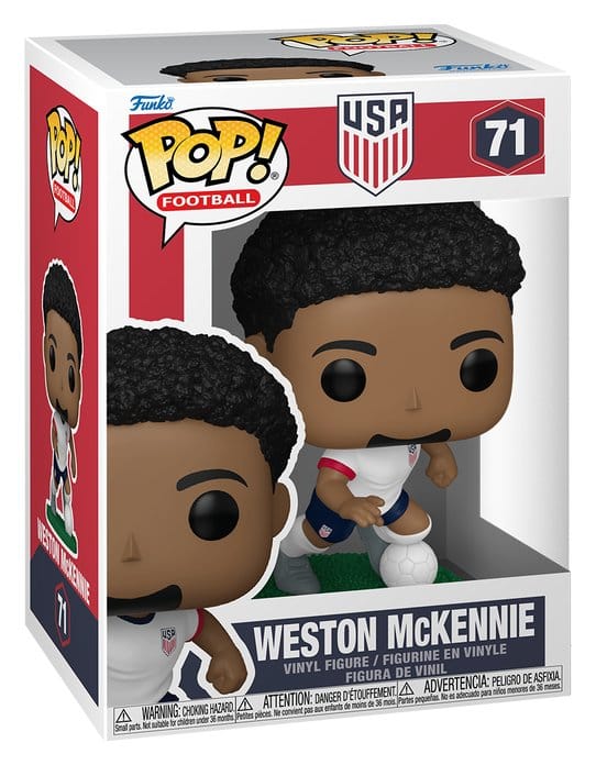 Funko POP! Football USA Weston McKennie #71 i hvid landsholdstrøje med fodbold i original æske.