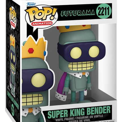 Funko POP! Futurama Super King Bender #2211 med juvelbesat krone og kongelig kappe i æske med vindue.