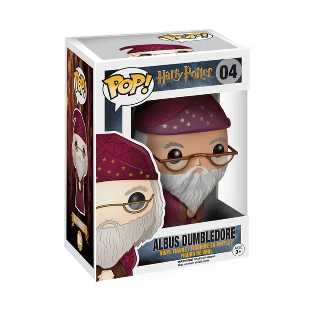 Funko POP! Harry Potter Albus Dumbledore #04 i lilla troldmandsdragt med hat, briller og hvidt skæg i original æske.