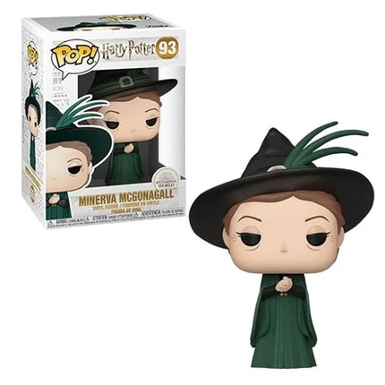 Funko POP! Harry Potter Minerva McGonagall Yule Ball #93 i grøn festdragt og sort heksehat med grøn fjer i original æske.