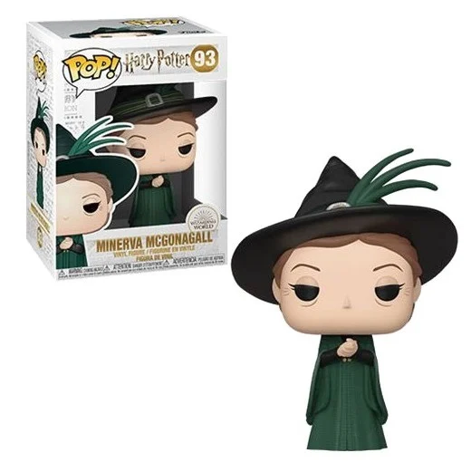 Funko POP! Harry Potter Minerva McGonagall Yule Ball #93 i grøn festdragt og sort heksehat med grøn fjer i original æske.