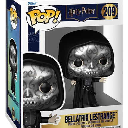 Funko POP! Harry Potter Bellatrix Lestrange Death Eater #209 med sølvfarvet maske, sort kappe og tryllestav i original vinduesæske.