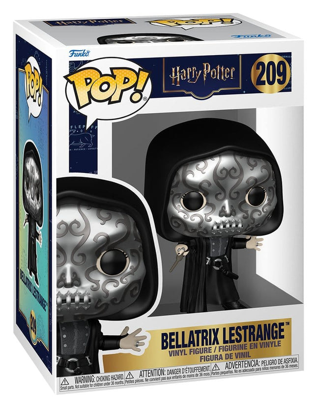 Funko POP! Harry Potter Bellatrix Lestrange Death Eater #209 med sølvfarvet maske, sort kappe og tryllestav i original vinduesæske.