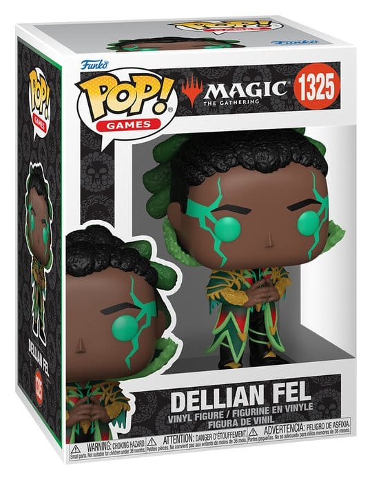 Funko POP! Dellian Fel #1325 fra Magic: The Gathering med grønne energimarkeringer og detaljeret dragt.