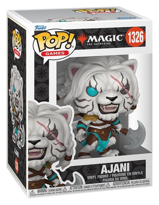 Funko POP! Ajani #1326 fra Magic: The Gathering som hvidpelset leonin med ansigtsar, rustning og stor økse.