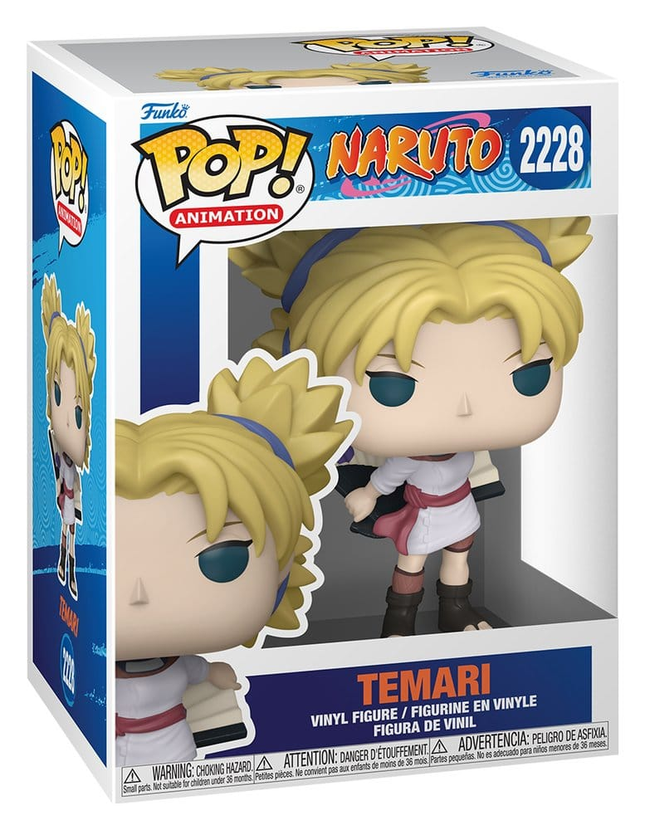 Funko POP! Naruto Temari with Tessen #2228 med blondt hår, shinobi-outfit og kampvifte i original æske.