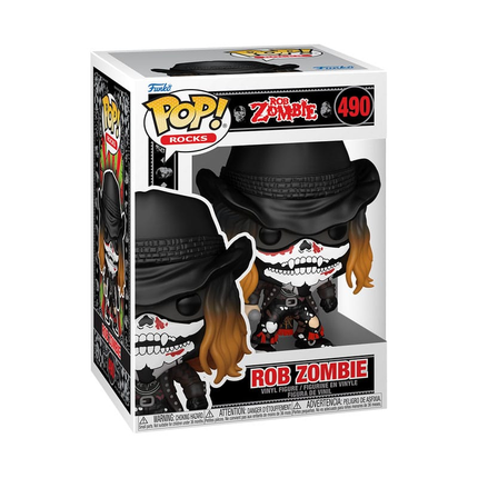 Funko POP! Rocks Rob Zombie with Skull Bandana #490 med sort hat, langt hår og bandana med kraniemotiv i original æske.