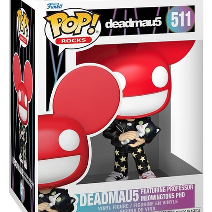 Funko POP! Rocks deadmau5 med Professor Meowingtons PhD #511, rødt mau5head og sort tøj med gyldne stjerner i original æske.