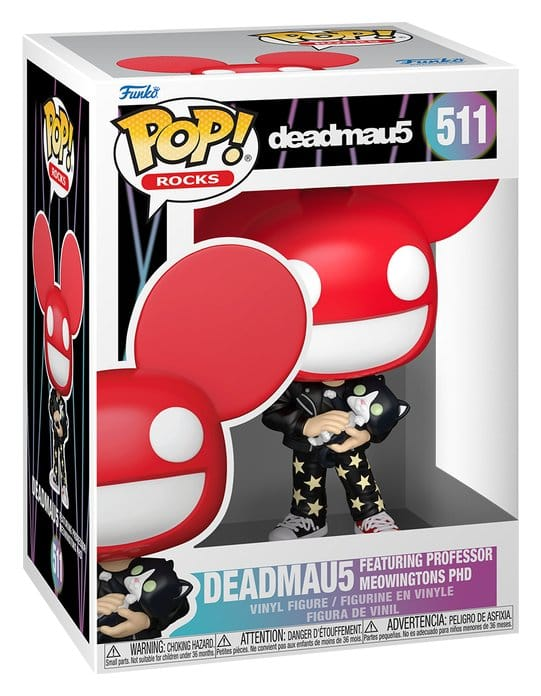 Funko POP! Rocks deadmau5 med Professor Meowingtons PhD #511, rødt mau5head og sort tøj med gyldne stjerner i original æske.