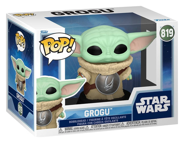 Funko POP! Star Wars Grogu with Mudhorn Chest Armor #819 i beige dragt med rustningsplade.