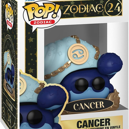 Funko POP! Zodiac Cancer #24 blå krabbefigur med Cancer-symbol i original vinduesæske.