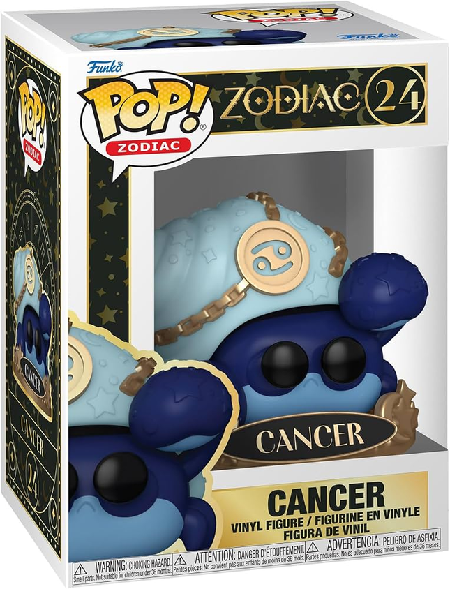 Funko POP! Zodiac Cancer #24 blå krabbefigur med Cancer-symbol i original vinduesæske.