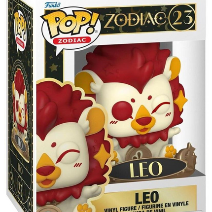 Funko POP! Zodiac Leo #23 løvefigur med rød manke og gyldne detaljer i original vinduesæske.