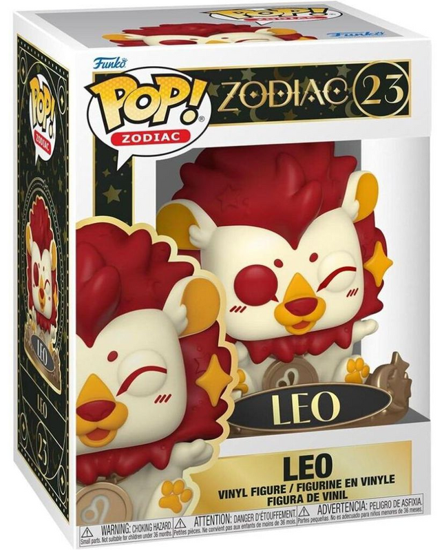 Funko POP! Zodiac Leo #23 løvefigur med rød manke og gyldne detaljer i original vinduesæske.
