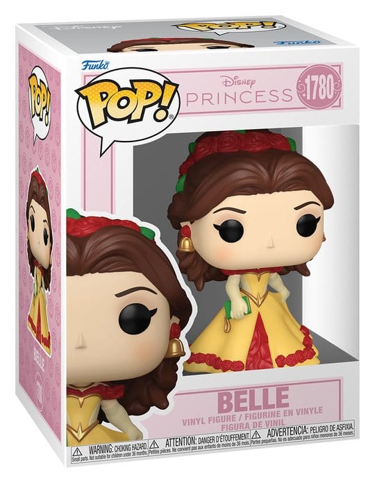 Funko POP! Disney Princess Belle Grand Entrance #1780 i gul kjole med røde roser og grøn bog.