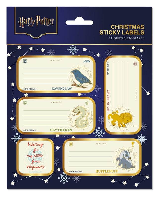 Harry Potter Premium selvklæbende til- og fra-kort med julemotiver fra Gryffindor, Slytherin, Ravenclaw og Hufflepuff.