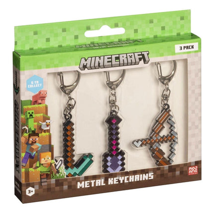 Minecraft Metal Nøgleringe 3-Pak. - Skovl, bue, hakke
