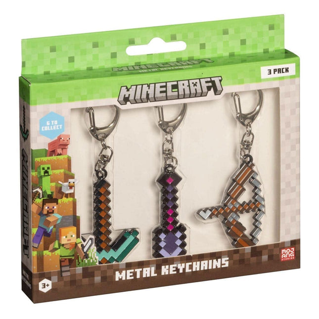 Minecraft Metal Nøgleringe 3-Pak. - Skovl, bue, hakke