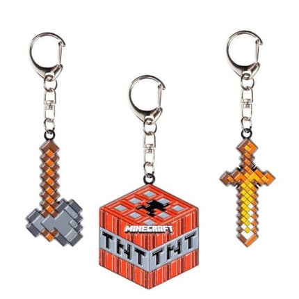 Minecraft nøglering 3-pak.- Økse, sværd, TNT