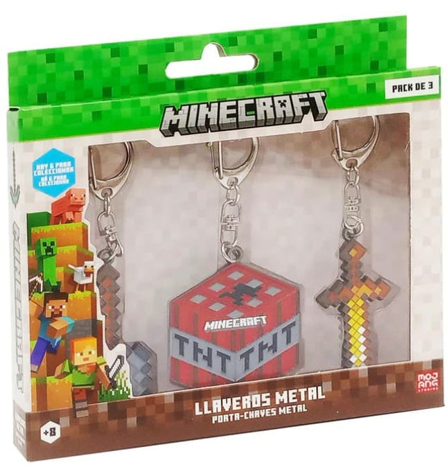 Minecraft nøglering 3-pak.- Økse, sværd, TNT